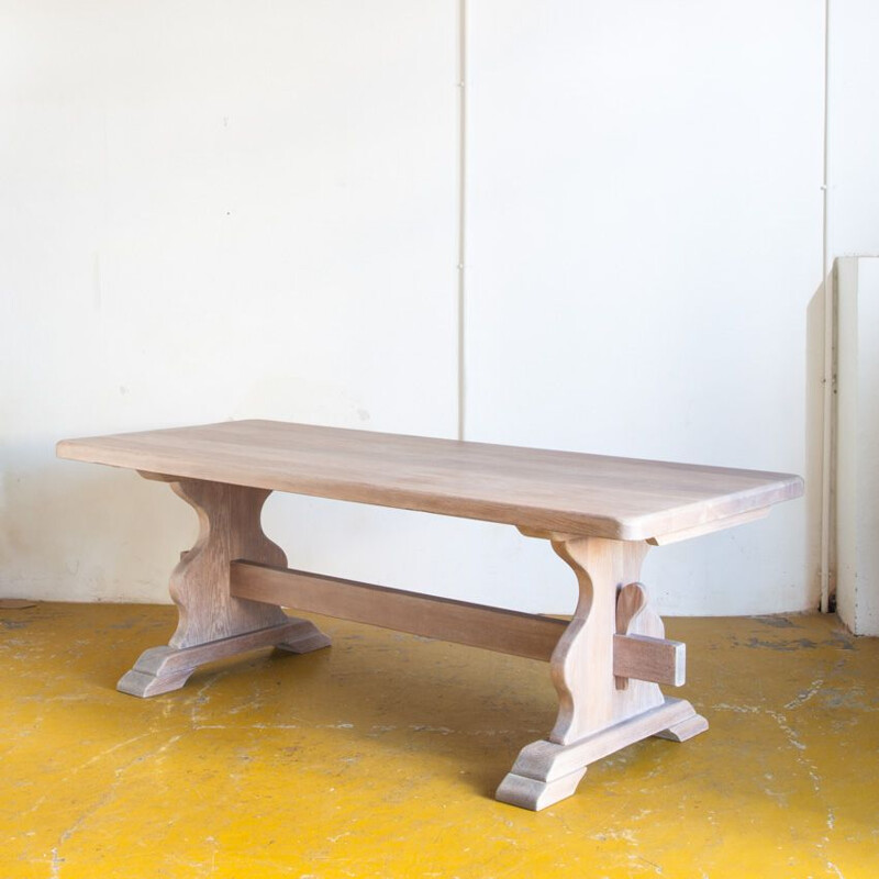 Vintage solid oak monastery table France 1960s