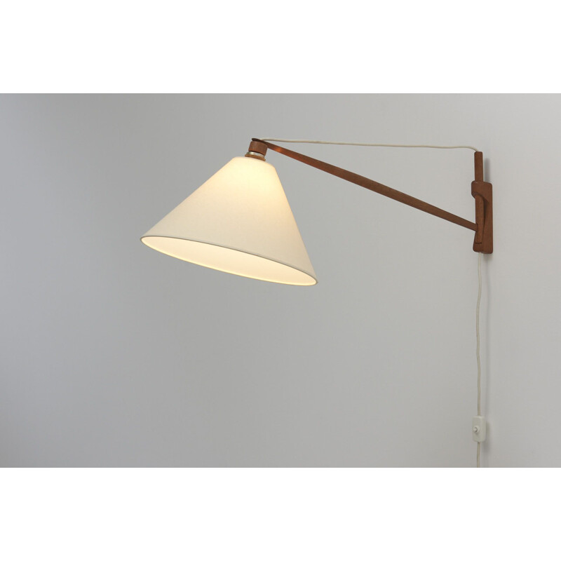 Vintage Swing Arm Wall Lamp in Teak Denmark 1950s