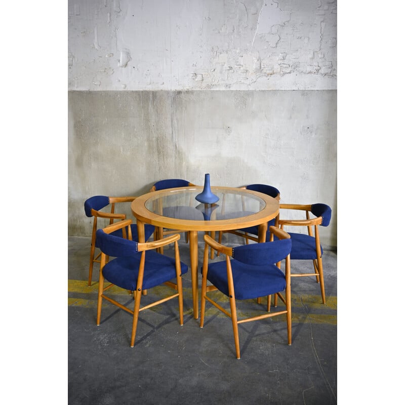 Vintage Danish 6-Legged Round Dining Table 1970s