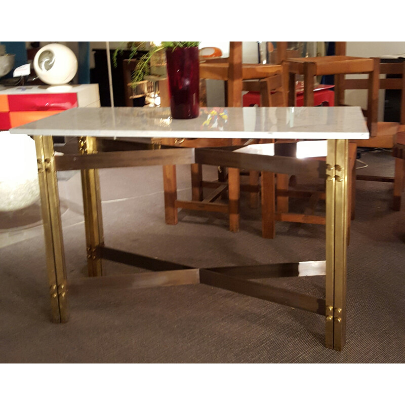 Mid century side table in brass with marble table top - 1960s