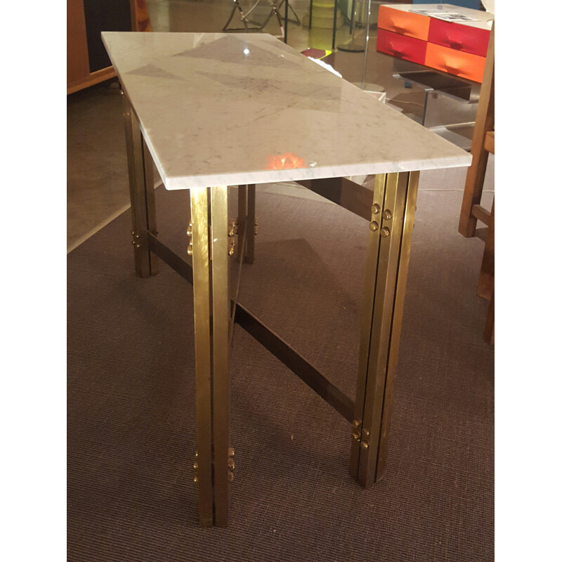 Mid century side table in brass with marble table top - 1960s