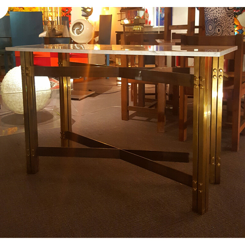 Mid century side table in brass with marble table top - 1960s