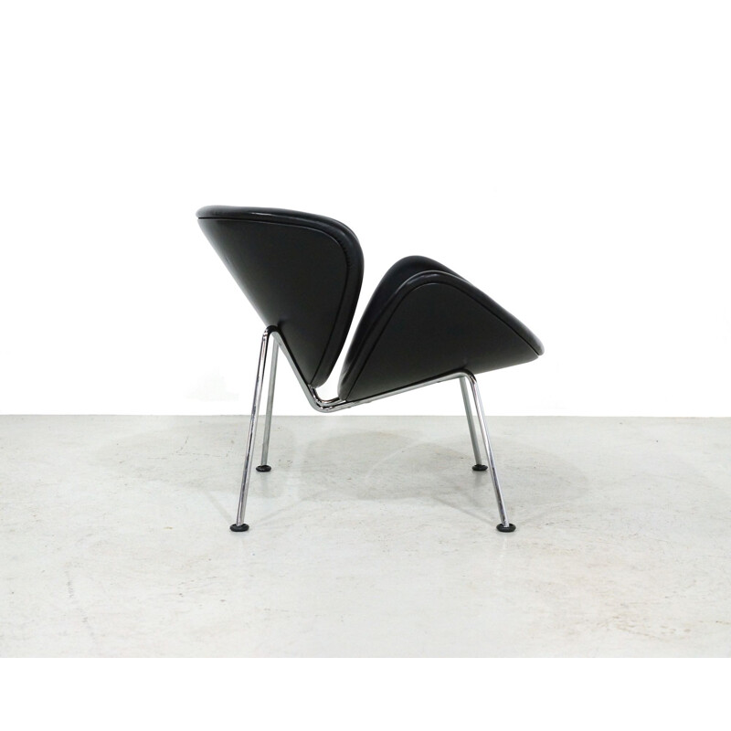 Paire de Fauteuil Orange Chair vintage Artifort par Pierre Paulin en cuir noir 1960