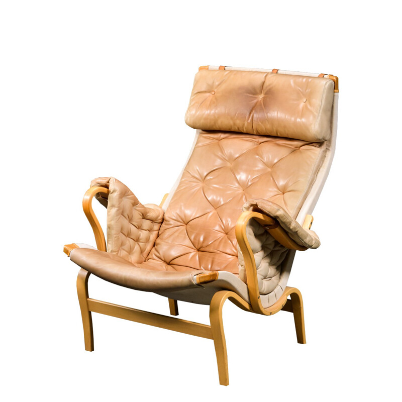 Dux "Pernilla" armchair in beige leather, Bruno MATHSSON - 1940s 