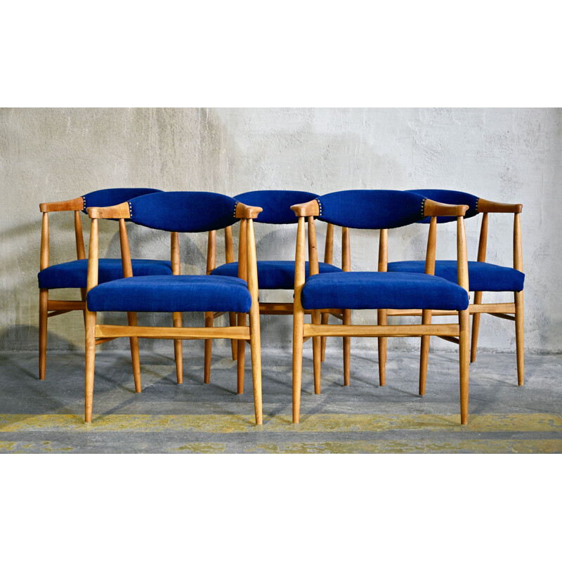 Conjunto de 6 cadeiras de bétula escandinavas, 1960