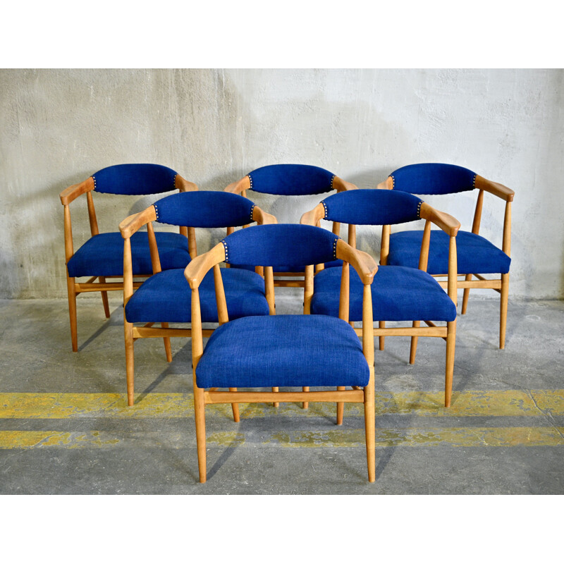 Set of 6 Scandinavian vintage birch chairs, 1960