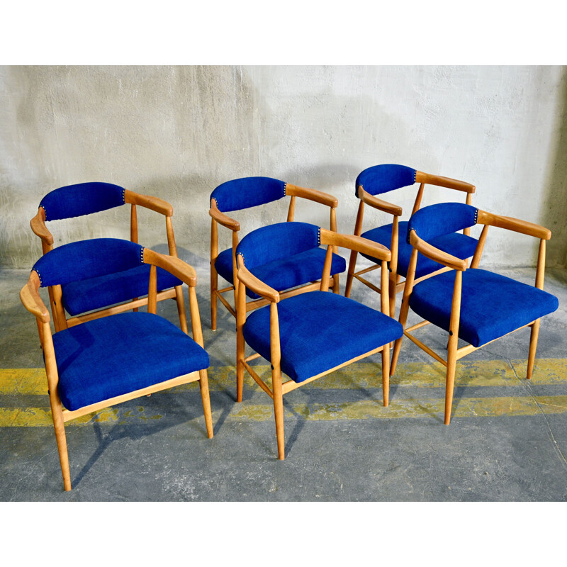 Juego de 6 sillas vintage escandinavas de abedul, 1960