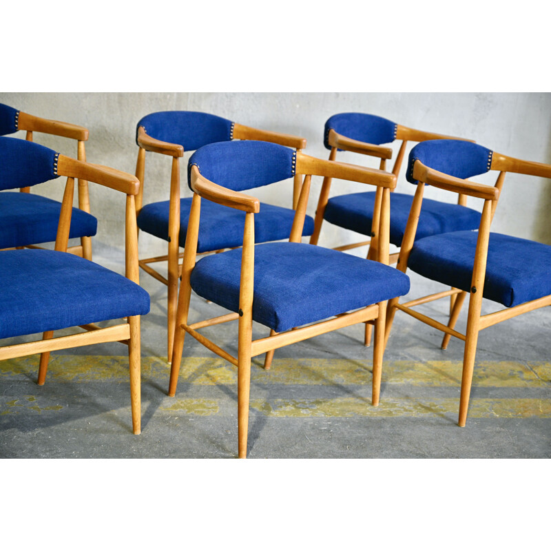 Ensemble de 6 chaises scandinaves vintage en bouleau, 1960