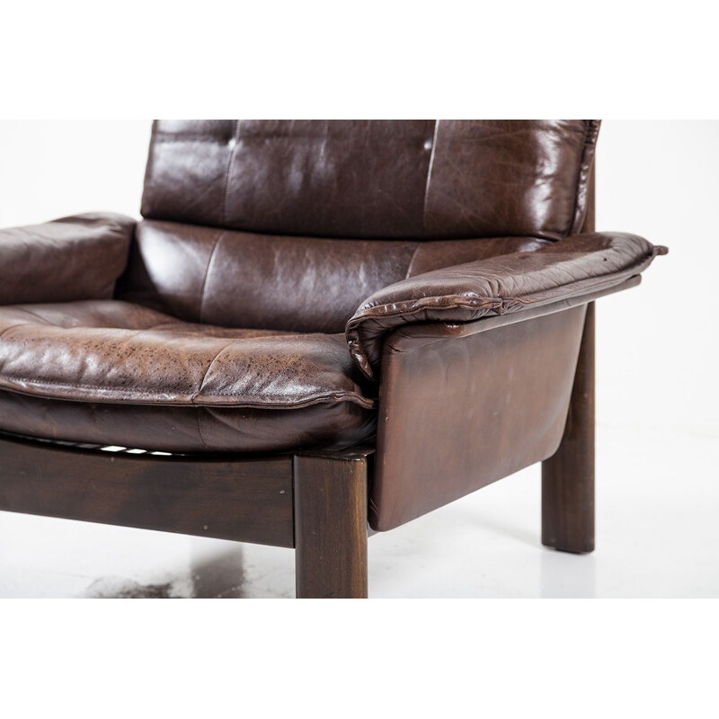 Vintage Leather and Teak Lounge Chair 1960s