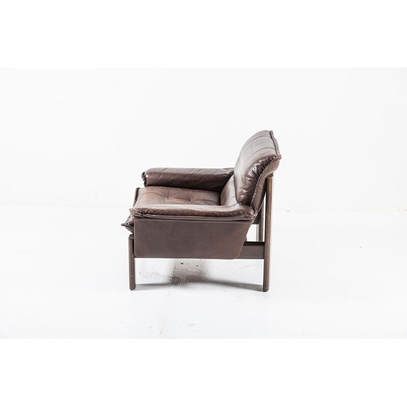 Vintage Leather and Teak Lounge Chair 1960s