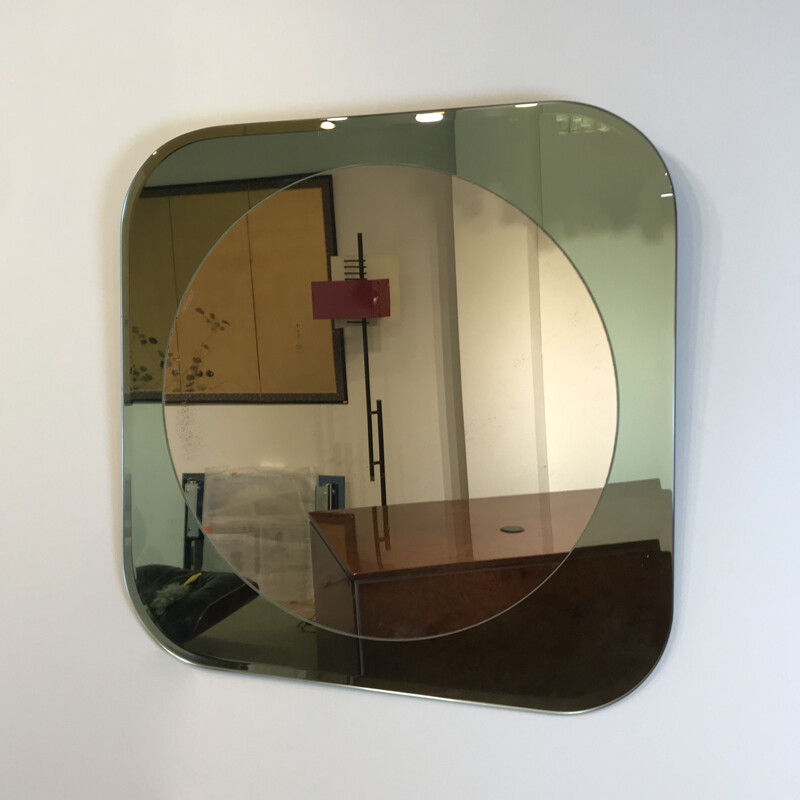 Miroir vintage en verre taillé vert Italie 1980
