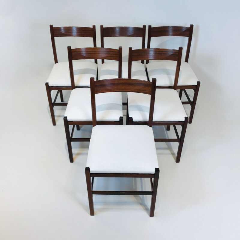 Set of 6 vintage Italian wooden chairs Italy 1960s