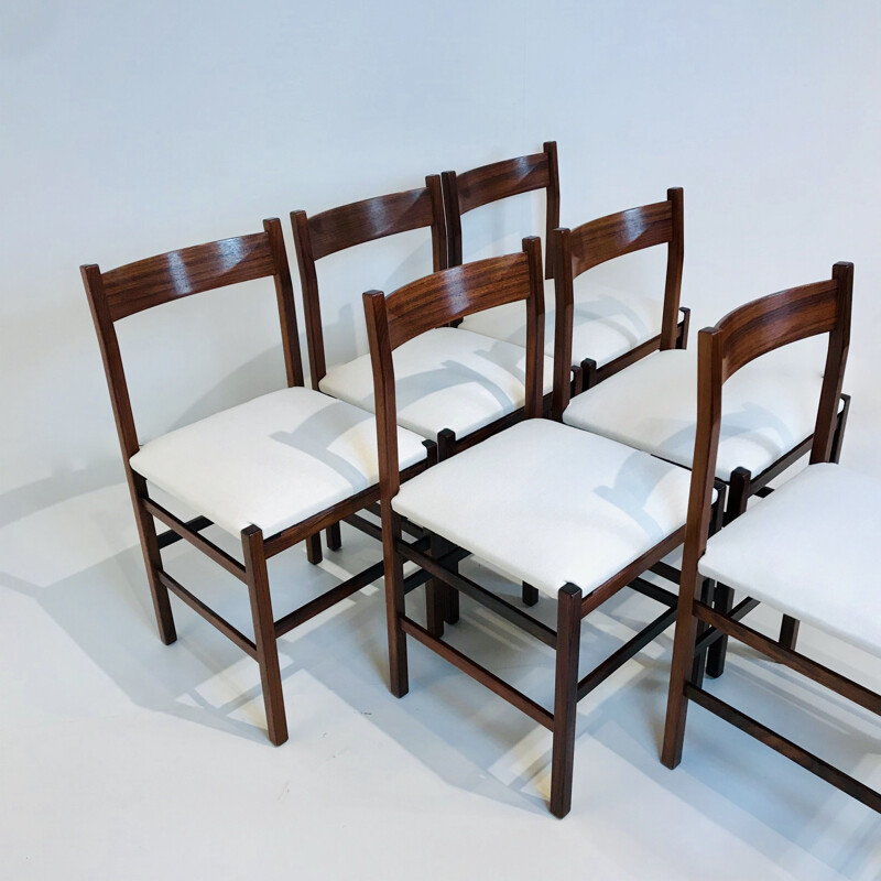 Set of 6 vintage Italian wooden chairs Italy 1960s