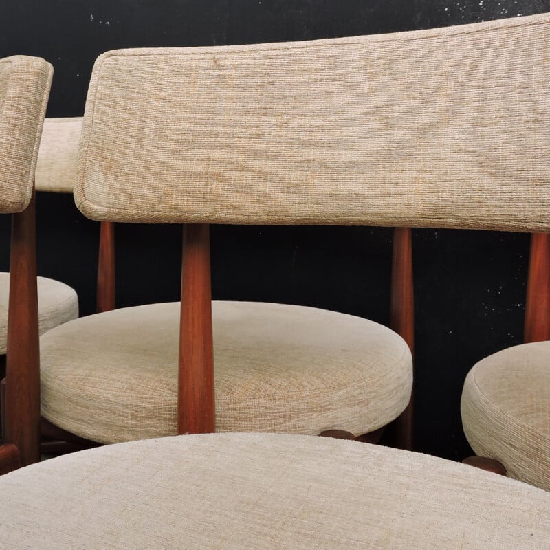 Lot de 6 chaises vintage en teck et tissu crème par G-Plan 1960