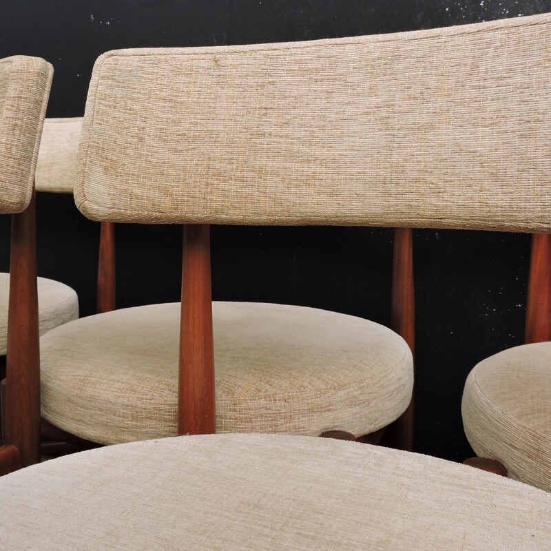 Set of 6 Mid-Century Teak and Cream Fabric Dining Chairs by G-Plan 1960s