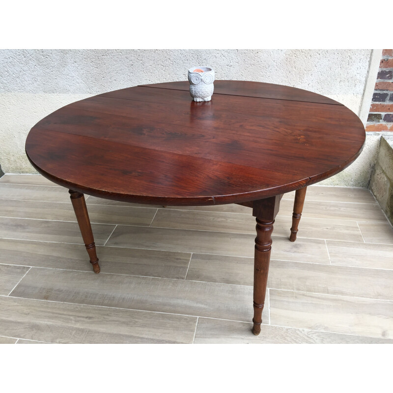 Vintage Round Table with Solid Oak Flaps