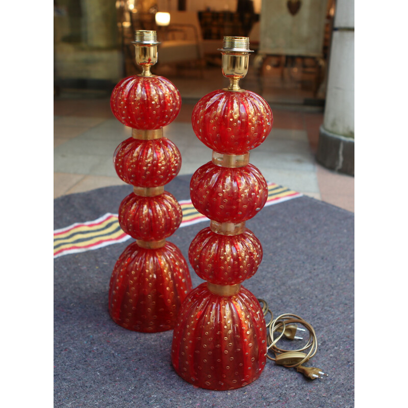 Pair of vintage red lamps 3 balls