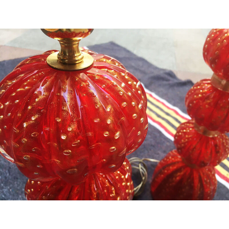Pair of vintage red lamps 3 balls