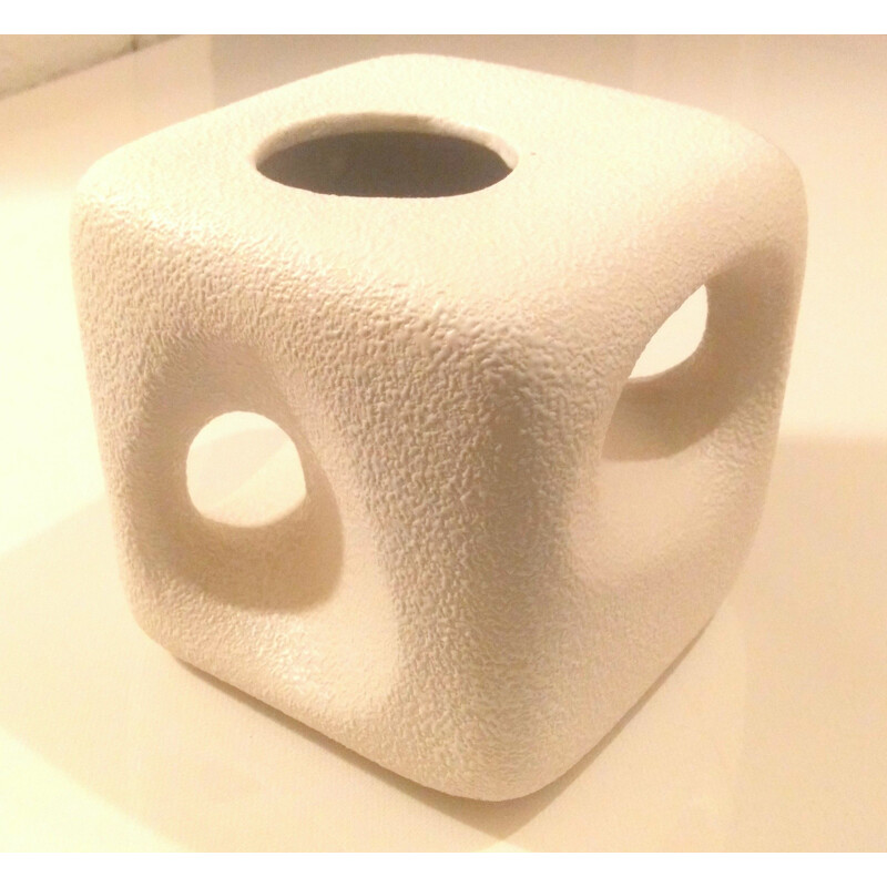 Vase vintage cube Roberto Rigon pour Bertoncello à Schiavon Italie 1970