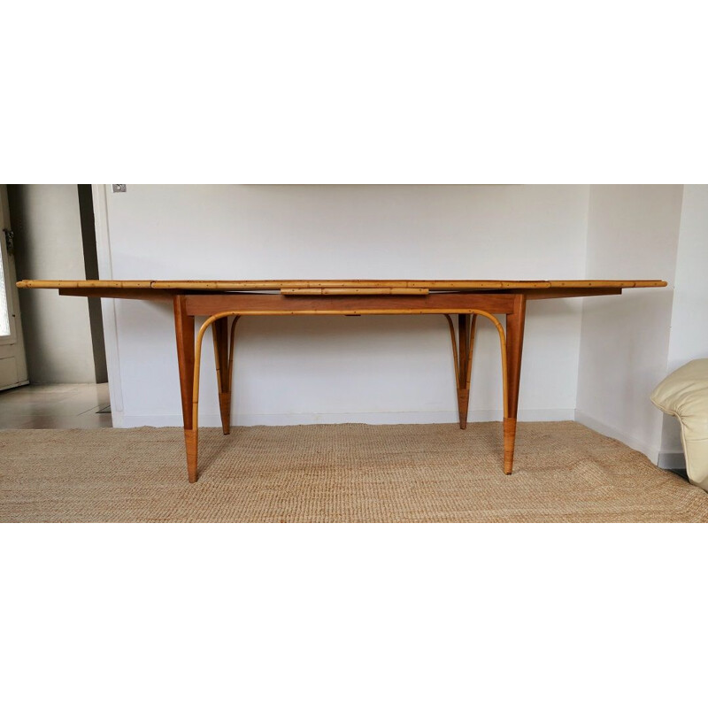 Vintage eettafel met rotan verlengstukken