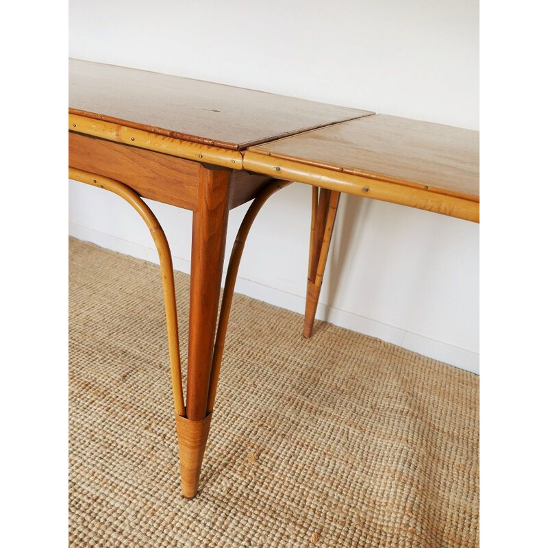 Mesa de comedor vintage con extensiones de ratán