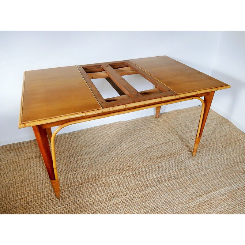 Mesa de comedor vintage con extensiones de ratán