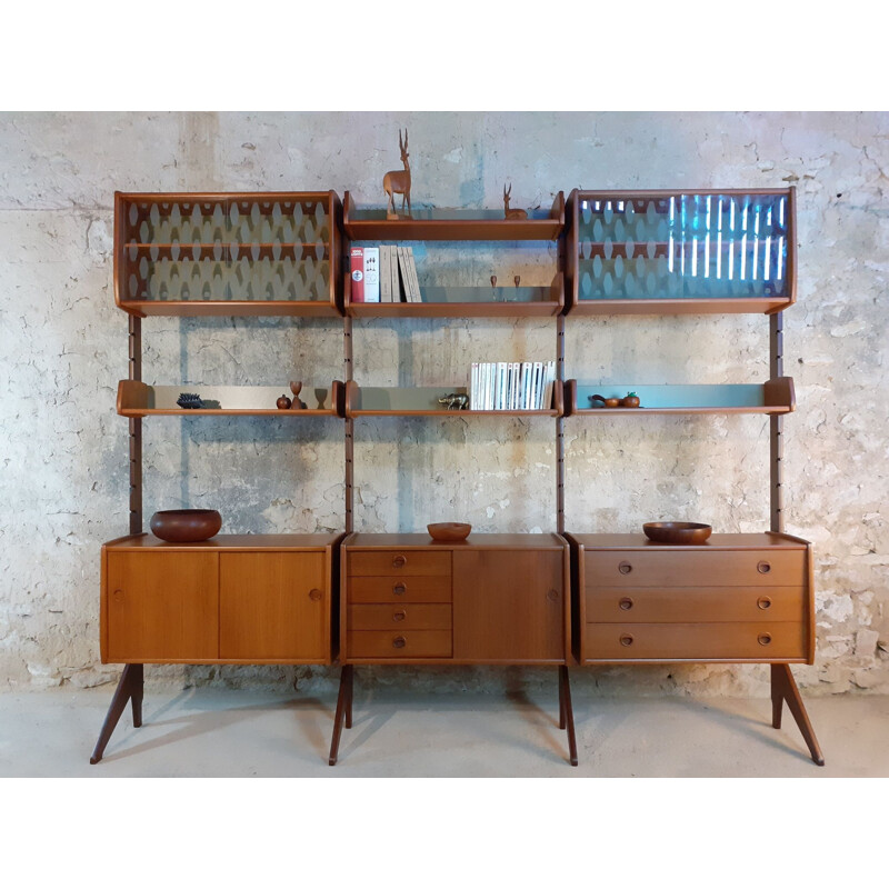 Norwegian Teak 3 module wall shelving system "Ergo", John Texmon 1961