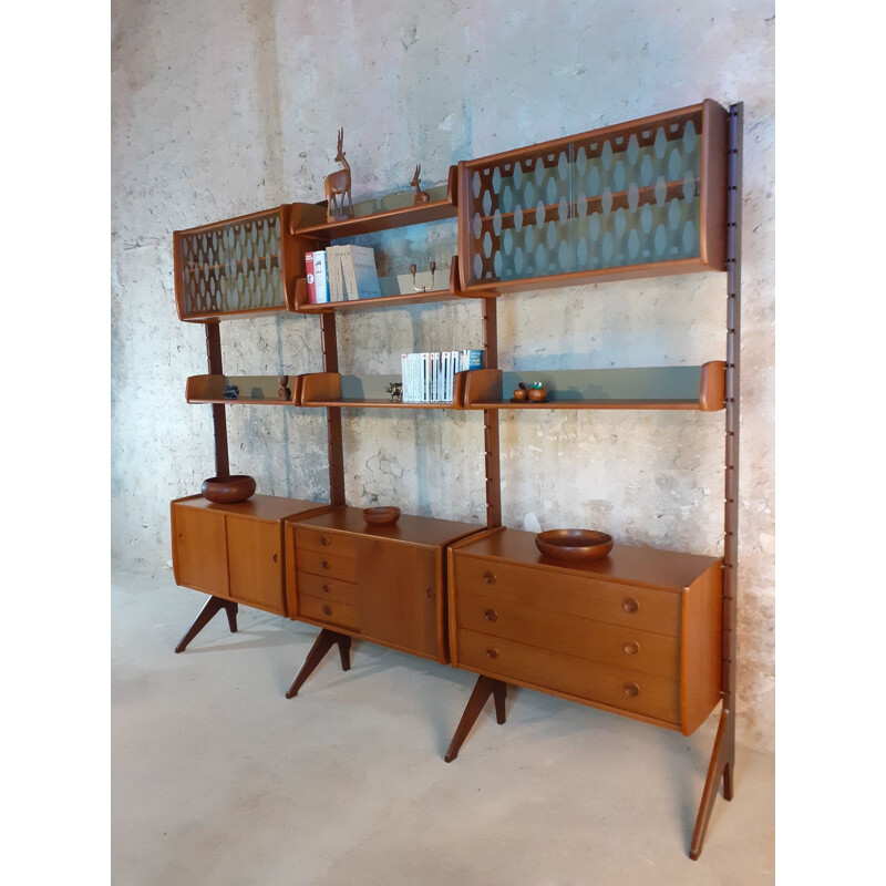 Norwegian Teak 3 module wall shelving system "Ergo", John Texmon 1961