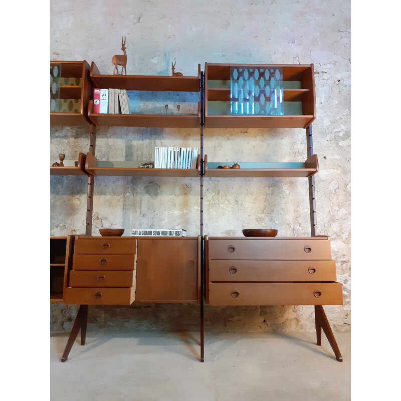 Norwegian Teak 3 module wall shelving system "Ergo", John Texmon 1961