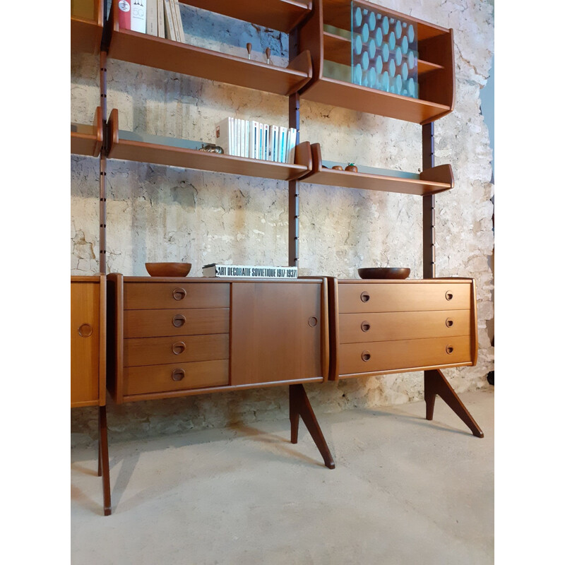 Norwegian Teak 3 module wall shelving system "Ergo", John Texmon 1961