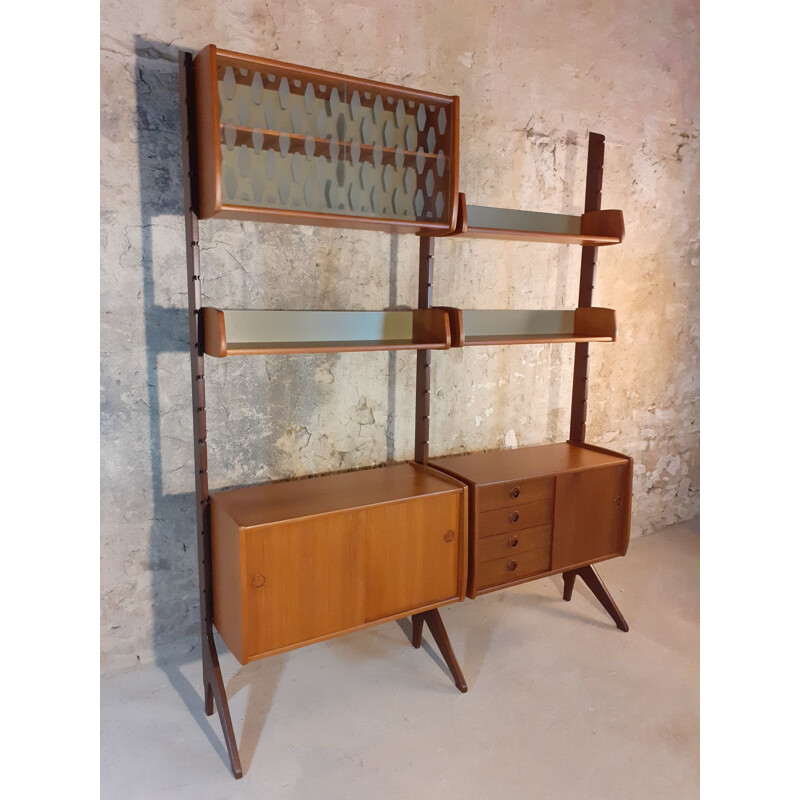 Vintage Norwegian 2 module teak wall system model "Ergo", John Texmon 1961