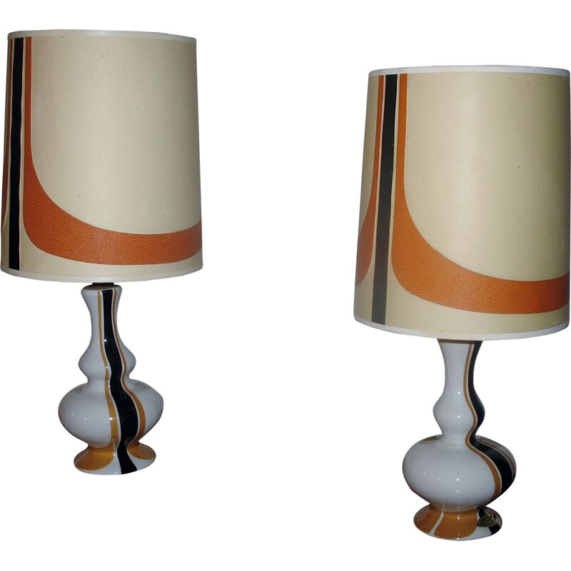 Pair of vintage porcelain lamps, France 1970