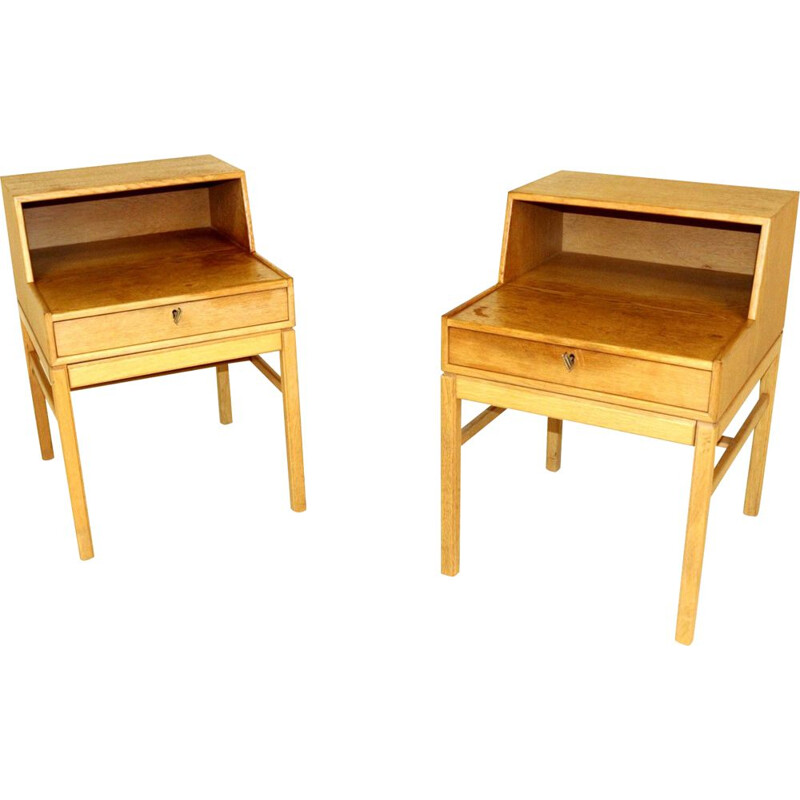 Pair of vintage oak bedside tables by Engström & Myrstrand