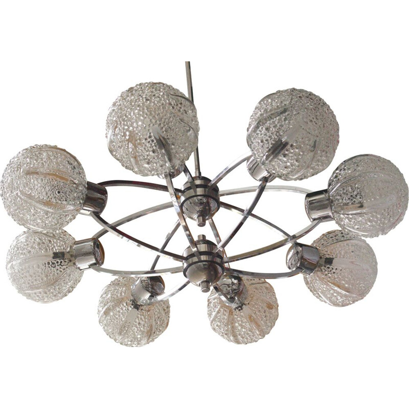 Vintage chandelier 8 glass spheres 1960s