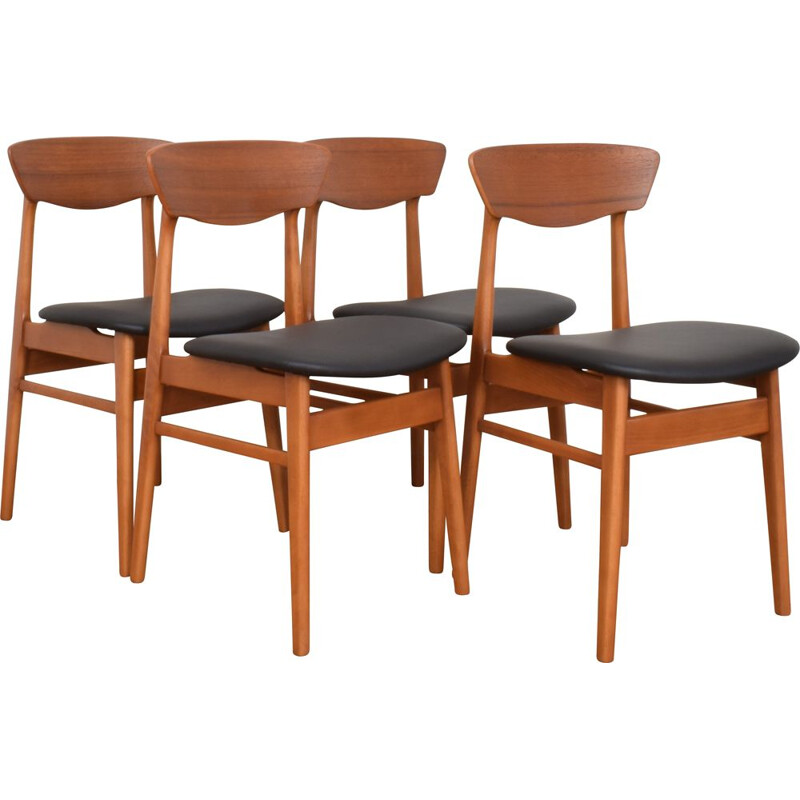 Set of 4 Mid-Century Danish Teak & Leather Dining Chairs 1960s