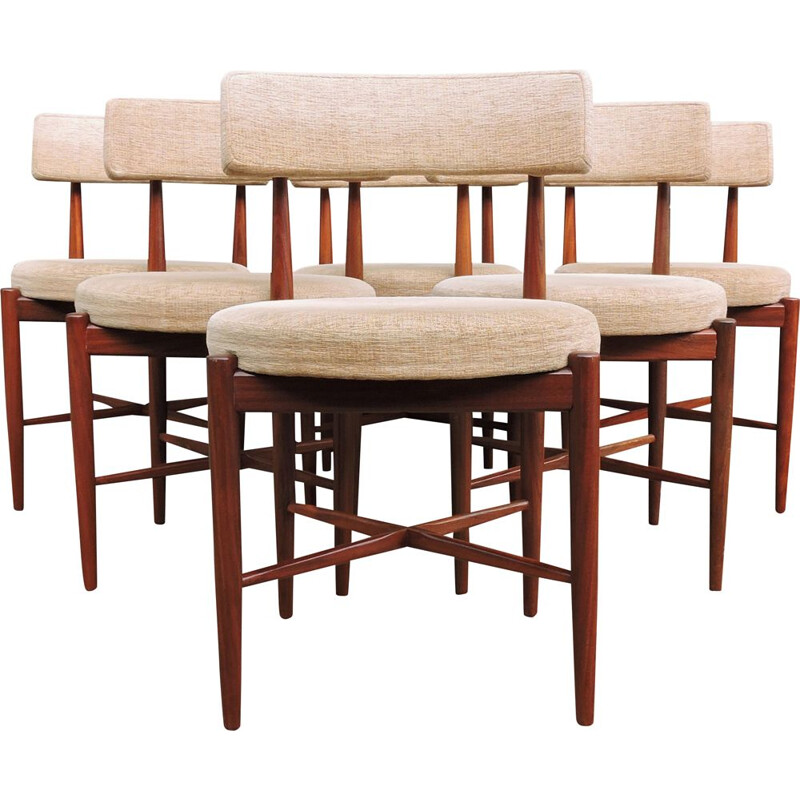 Set of 6 Mid-Century Teak and Cream Fabric Dining Chairs by G-Plan 1960s