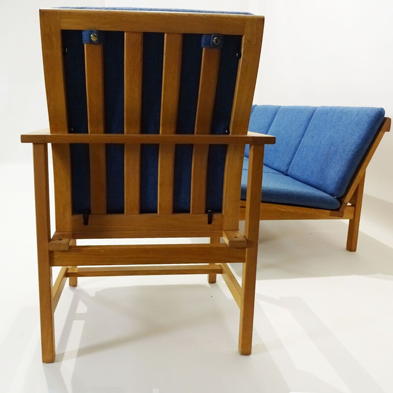 Set van 4-persoons vintage eiken bank en twee fauteuils van Børge Mogensen Deens