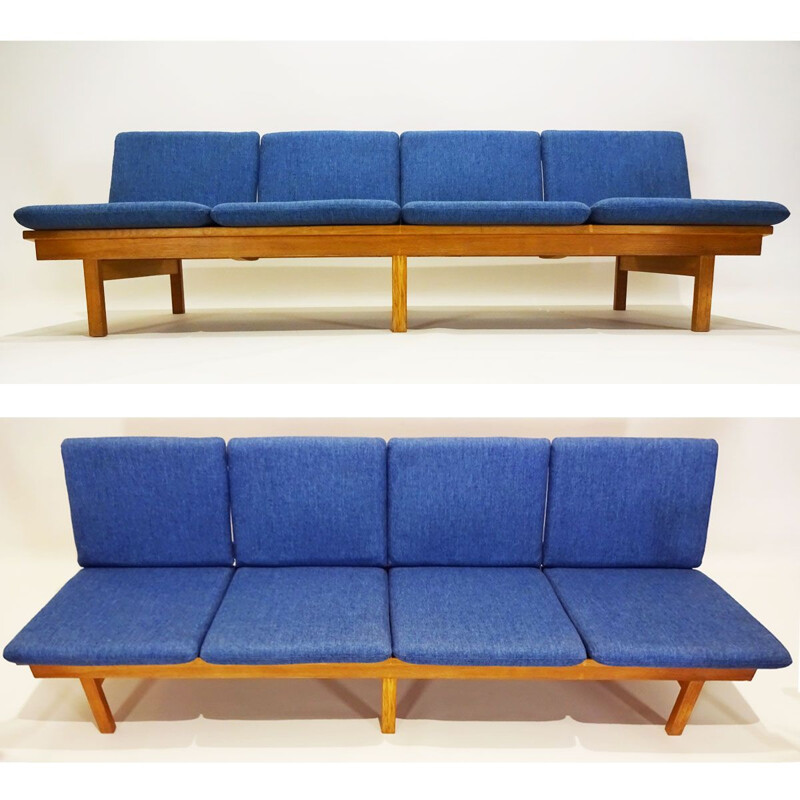 Conjunto de banco de roble vintage de 4 plazas y dos sillones de Børge Mogensen Danish