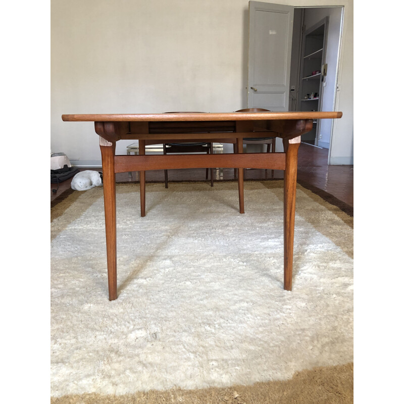 Vintage solid teak extensible dining table 2 extensions 1960