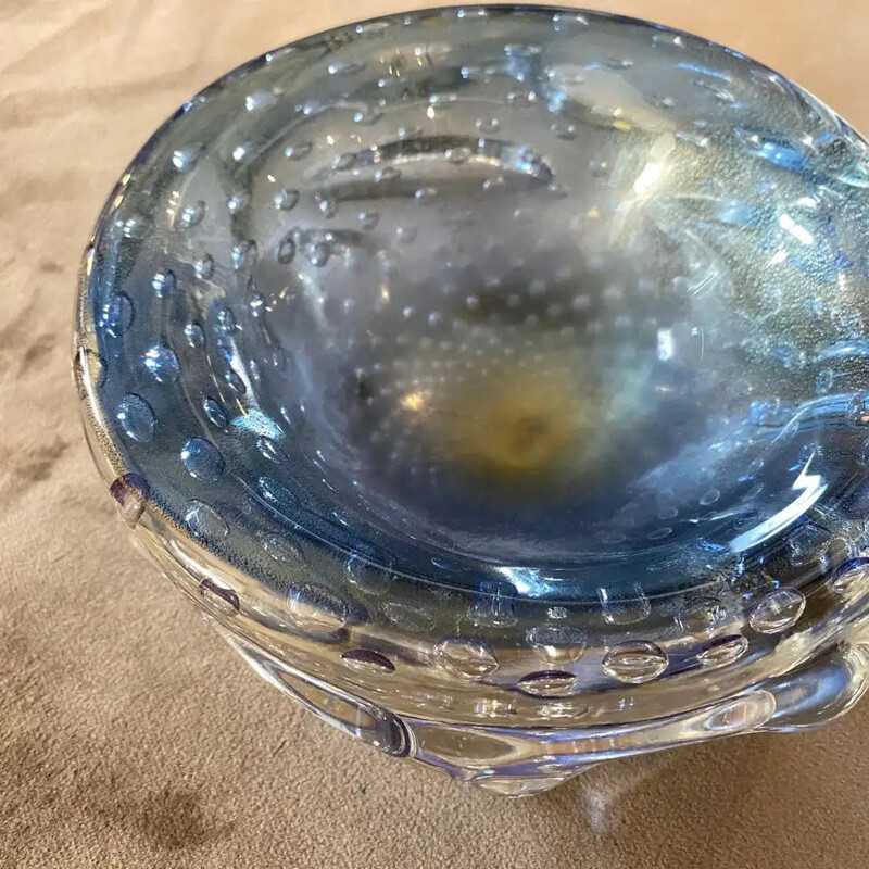 Mid-Century Modern Blue and Gold Murano Glass Ashtray circa 1960