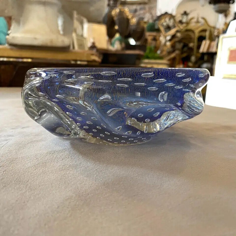 Mid-Century Modern Blue and Gold Murano Glass Ashtray circa 1960