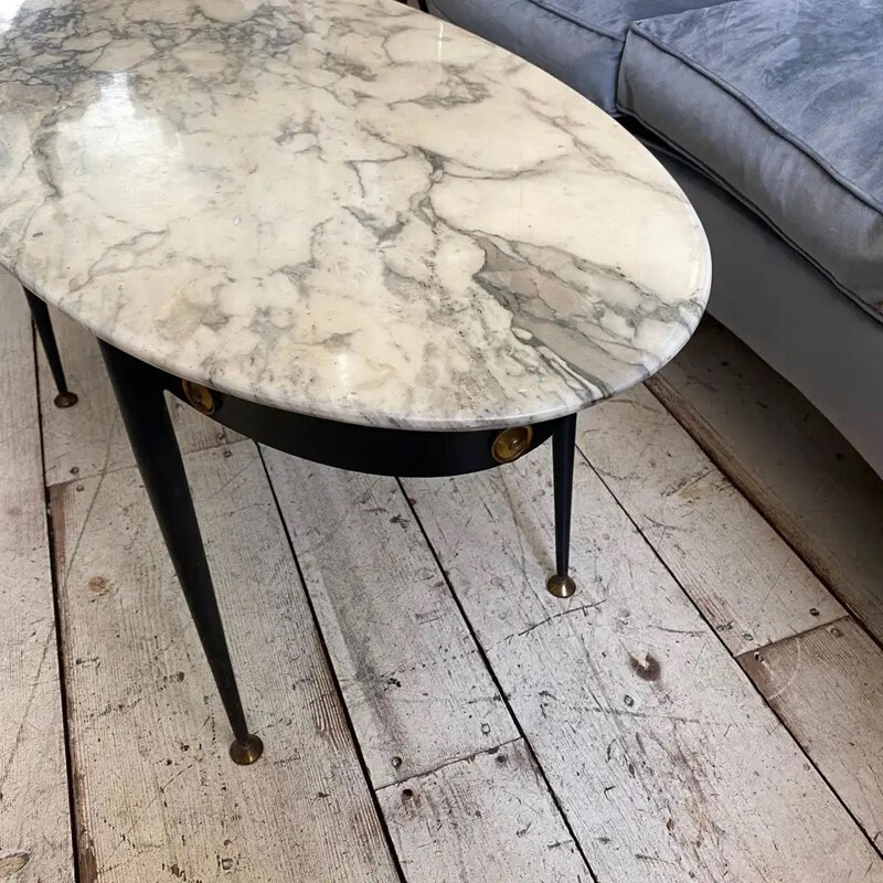 Table basse  vintage en laiton et marbre italien 1950
