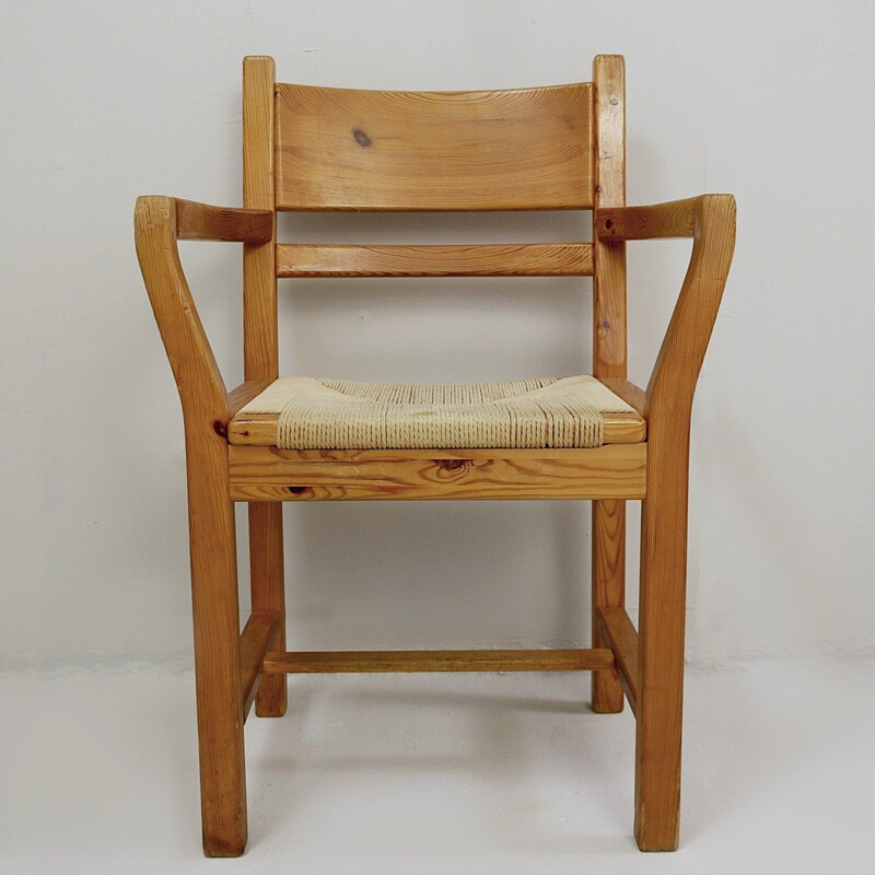 Conjunto de 8 sillas vintage de pino y cuerda danesa1980