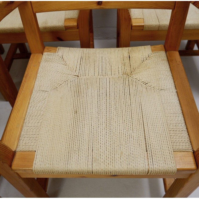 Conjunto de 8 sillas vintage de pino y cuerda danesa1980