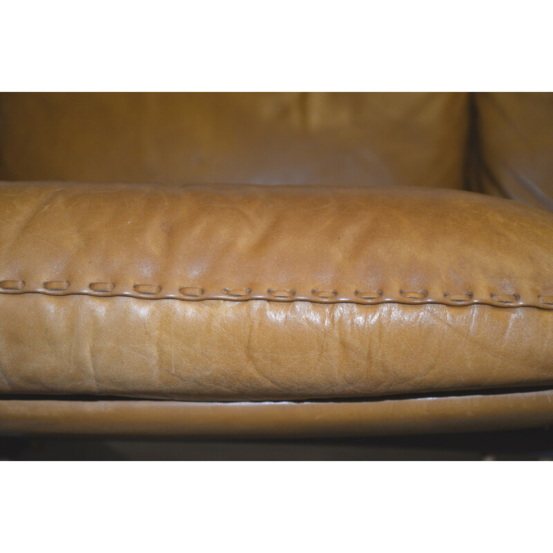 De Sede mid-century two seater cognac sofa in leather and aluminum - 1970s