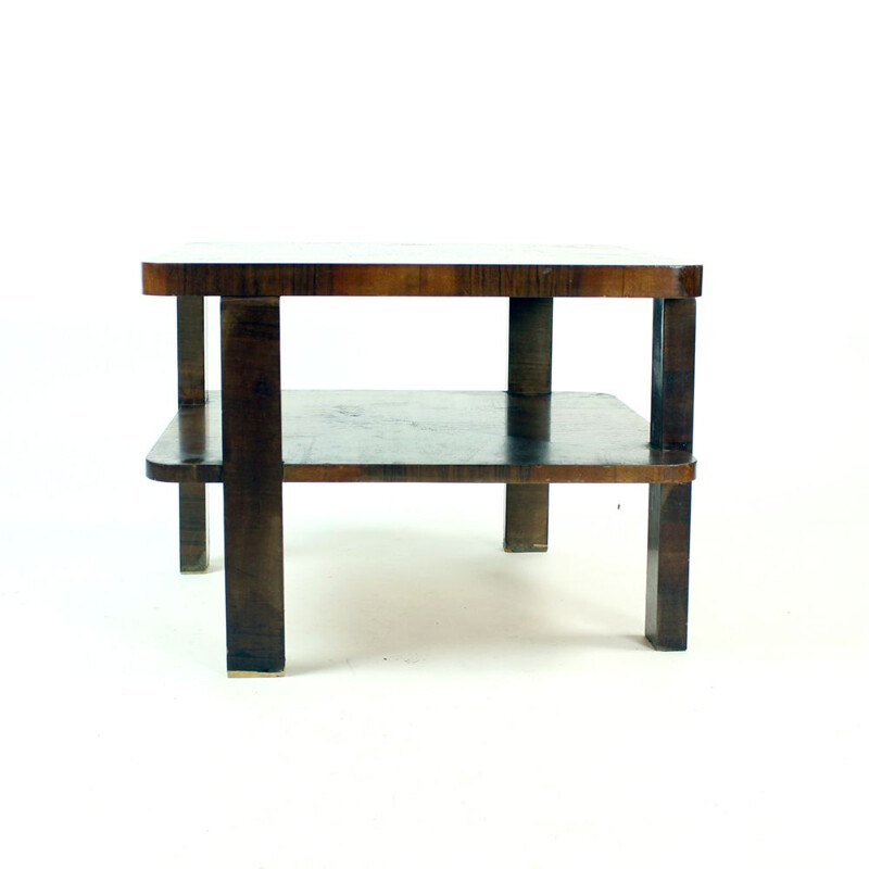 Vintage square Art Deco coffee table in walnut veneer, Czechoslovakia 1930