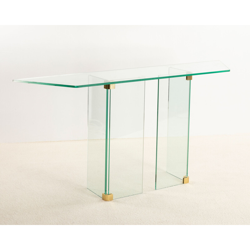 Vintage glass and brass console table circa 1970