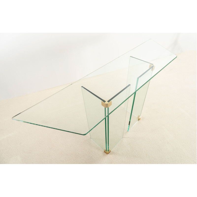 Vintage glass and brass console table circa 1970