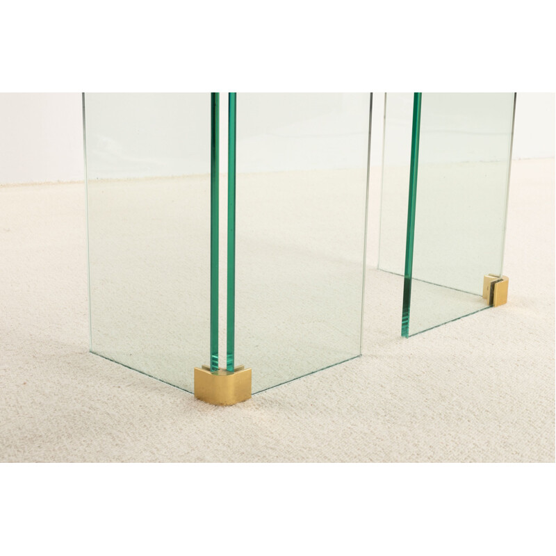 Vintage glass and brass console table circa 1970