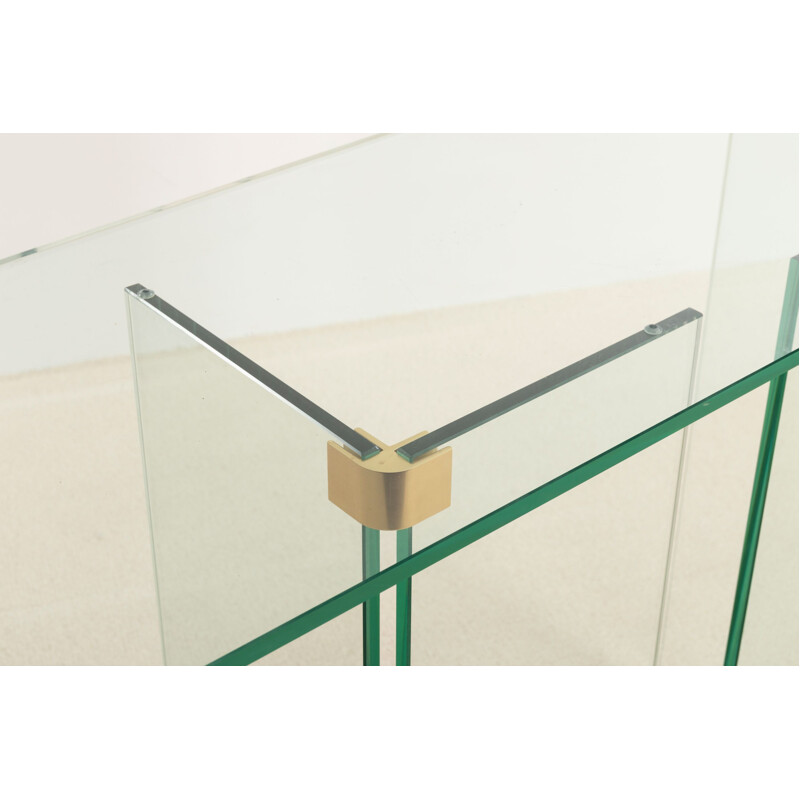 Vintage glass and brass console table circa 1970